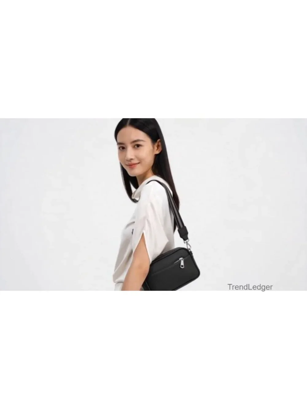 Camera Crossbody Bag Pebbled Leather Wide Striped Strap Zip